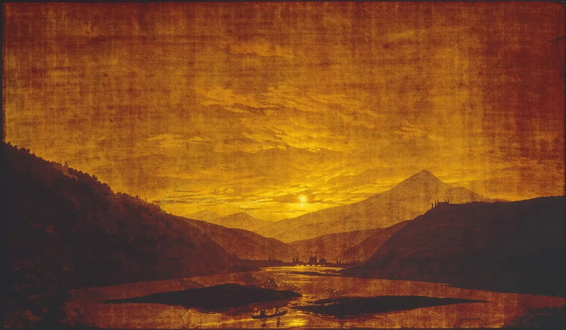 Dağlardaki nehir manzarası, gece - Caspar David Friedrich