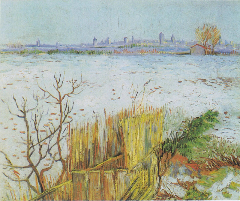 Arka planda Arles ile karla kaplı manzara - Vincent van Gogh