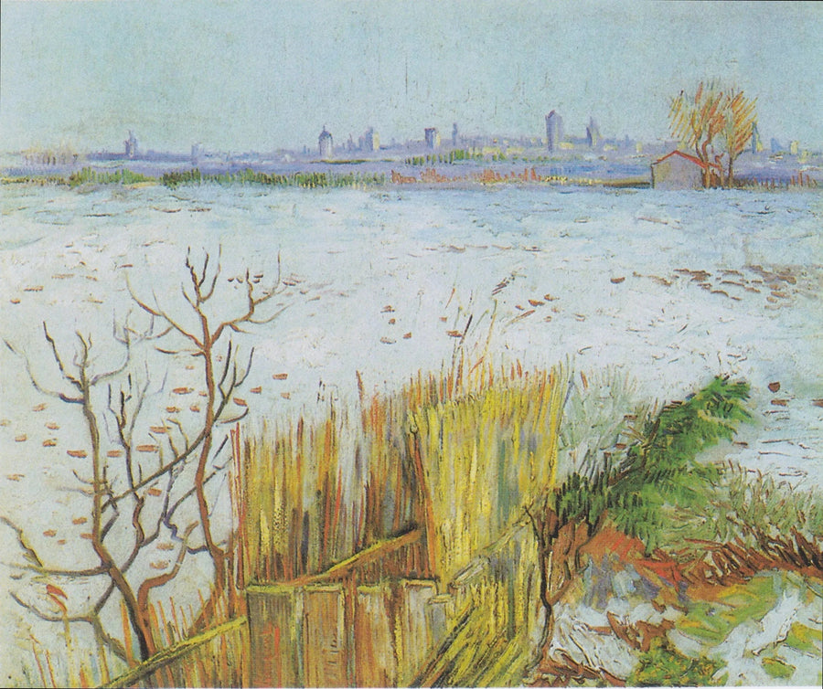 Arka planda Arles ile karla kaplı manzara - Vincent van Gogh