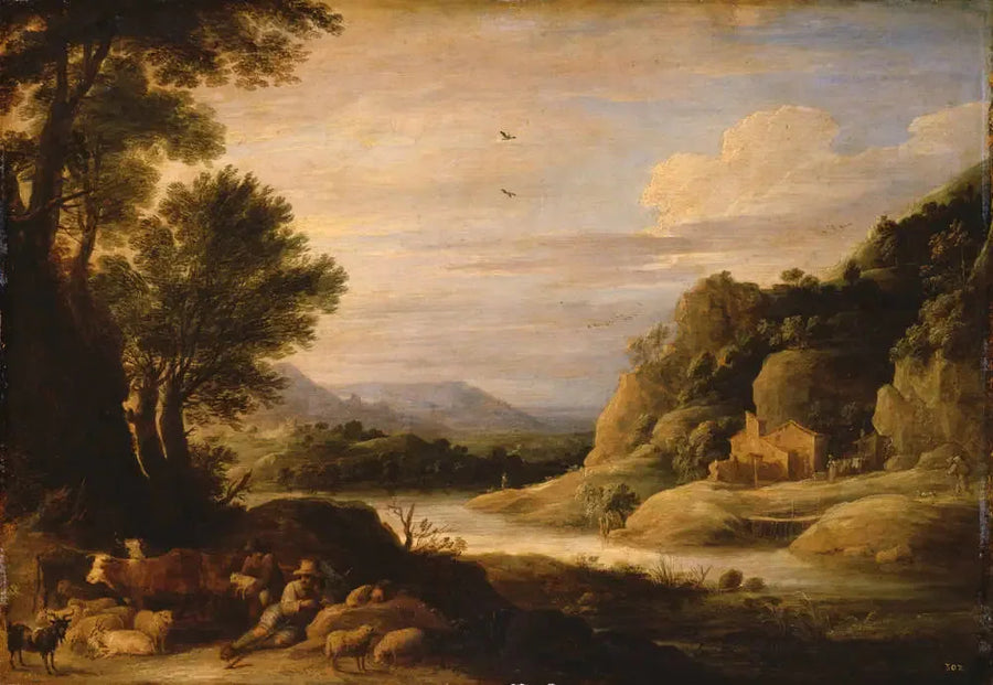 Nehir Manzarası, Çobanlar ve Dinlenen Sürüler - David Teniers le Jeune