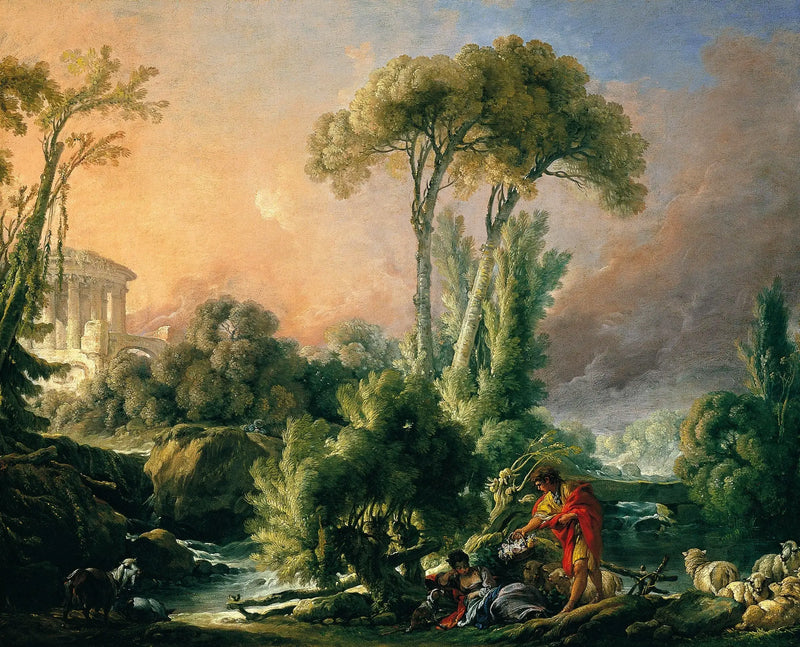 Antik tapınaklı nehir manzarası - François Boucher
