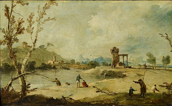 Nehir Manzarası Yıkılmış Bir Kule ve Uzak Bir Köy ile - Francesco Guardi