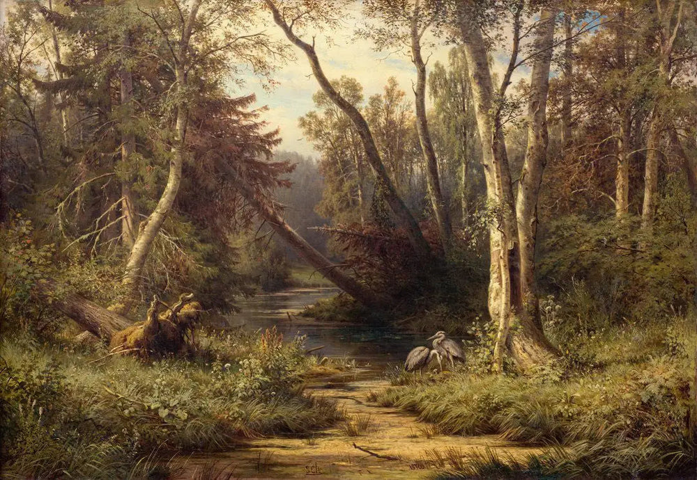 Paysage forestier avec des hérons - Ivan Chichkine image 1 reproduction artisanale de tableau