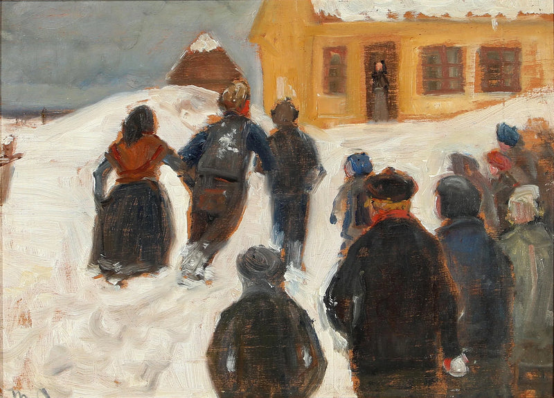 Kış Manzarası ve Sokaklardaki İnsanlar - Michael Peter Ancher