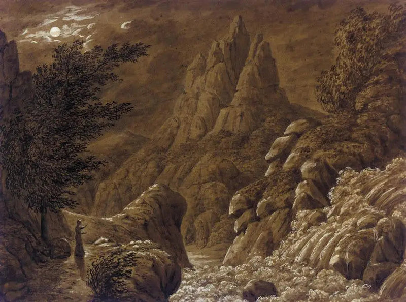 Şelale ile İdealize Edilmiş Manzara - Caspar David Friedrich