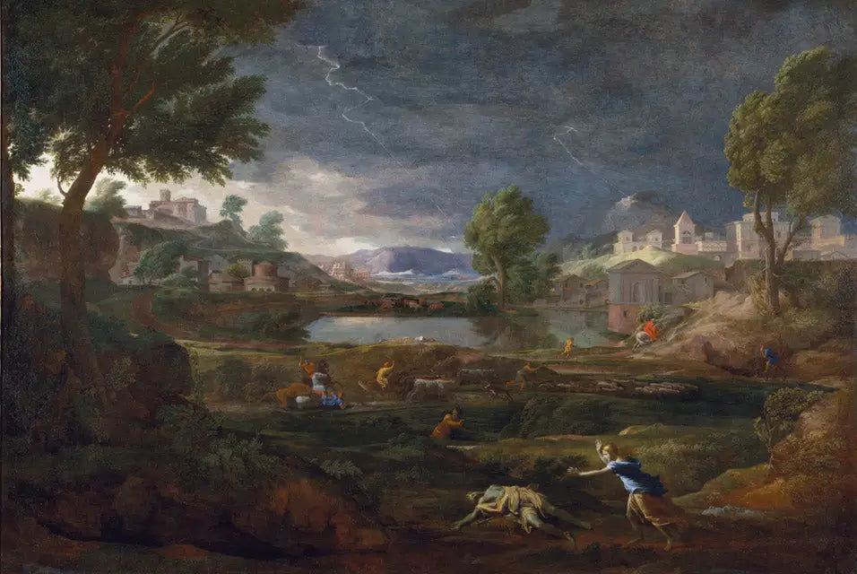Paysage orageux avec Pyrame et Thisbé - Nicolas Poussin image 1 tableau peint à l’huile sur toile