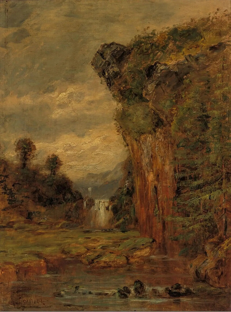 Kayalık Manzara ve Şelale - Gustave Courbet