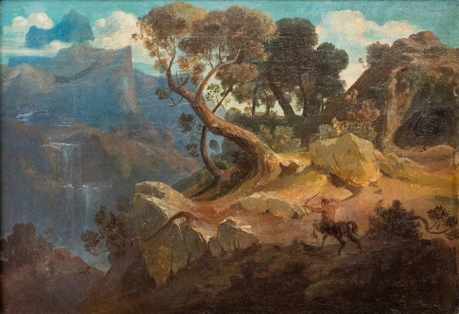 Kayalık Manzara ve Avlanan Bir Yarı İnsan - Arnold Böcklin