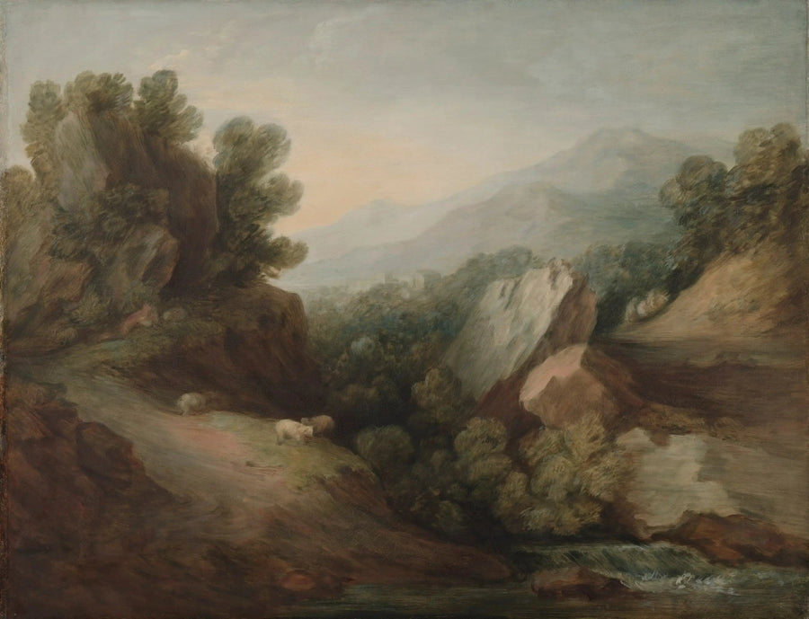 Kayalık ve ağaçlık manzara, bir vadi ve baraj ile - Thomas Gainsborough