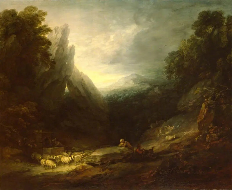 Romantik Manzara ve Bir Kaynaktan Koyunlar - Thomas Gainsborough