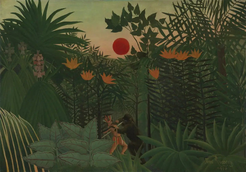 Tropikal Manzara: Hintli ve goril mücadelesi - Henri Rousseau