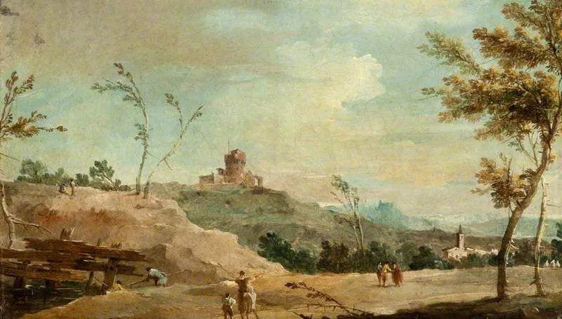 Yarışmalı manzara ve harabe bir kule - Francesco Guardi
