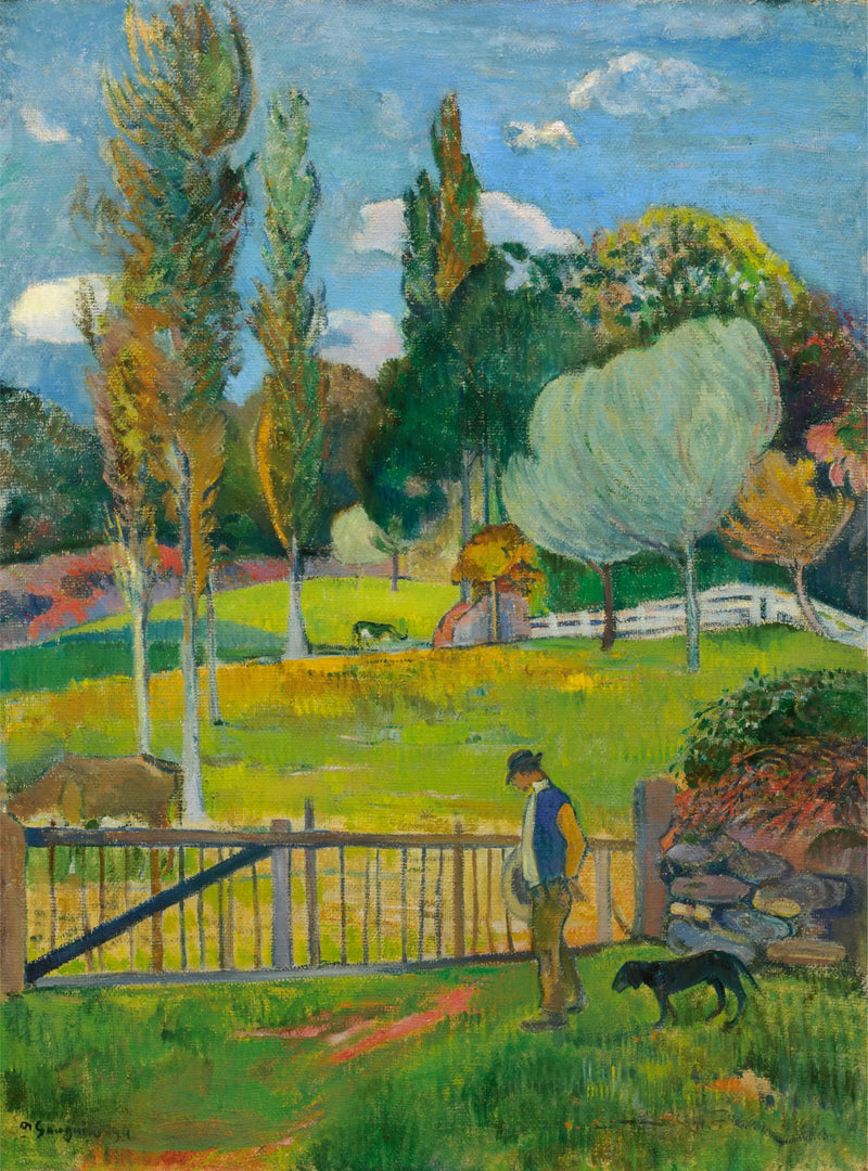 Bir Çiftçi ve Köpeği Bir Çit Yanında - Paul Gauguin