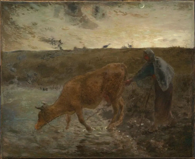 Köylü, ineklerini suluyor, akşam - Jean-François Millet