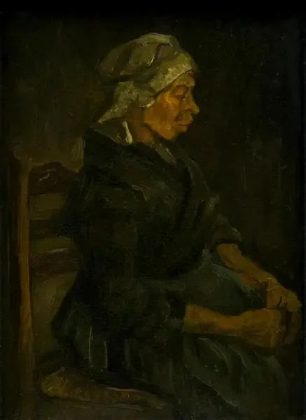 Beyaz bir başlık takmış oturan köylü kadın - Vincent van Gogh