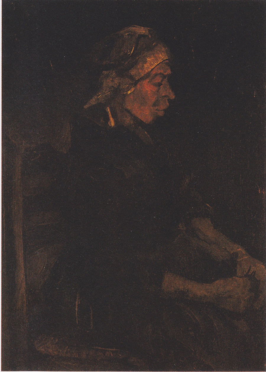 Beyaz bir başlık takmış oturan köylü kadın - Vincent van Gogh