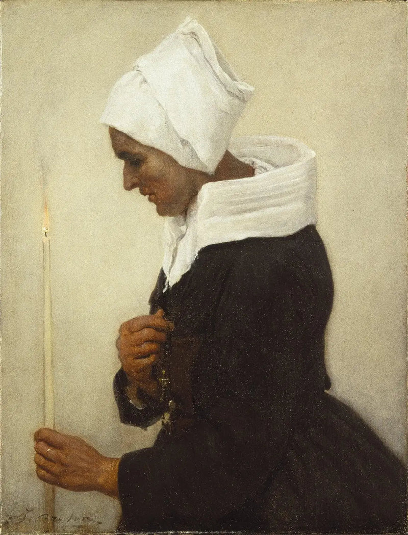 Breton köylü kadın, mum tutuyor - Jules Breton