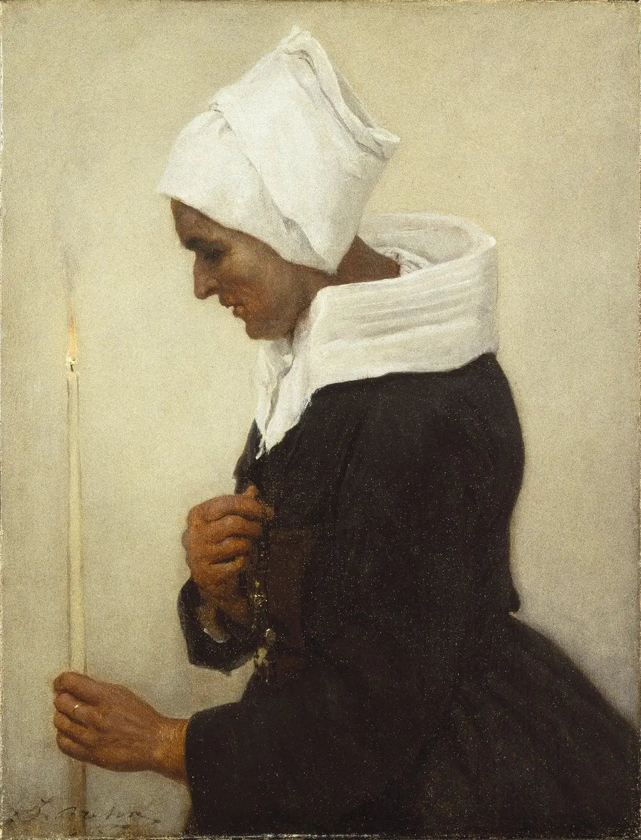 Breton köylü kadın, mum tutuyor - Jules Breton