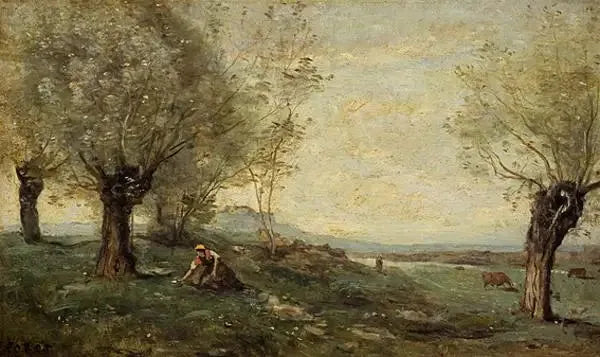 Saulağa yakın ot kesen köylü - Jean-Baptiste Camille Corot