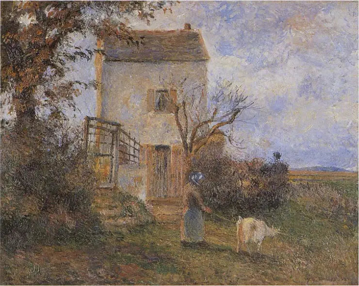 Pontoise çevresinde bir evin önünde köylü ve keçi - Camille Pissarro