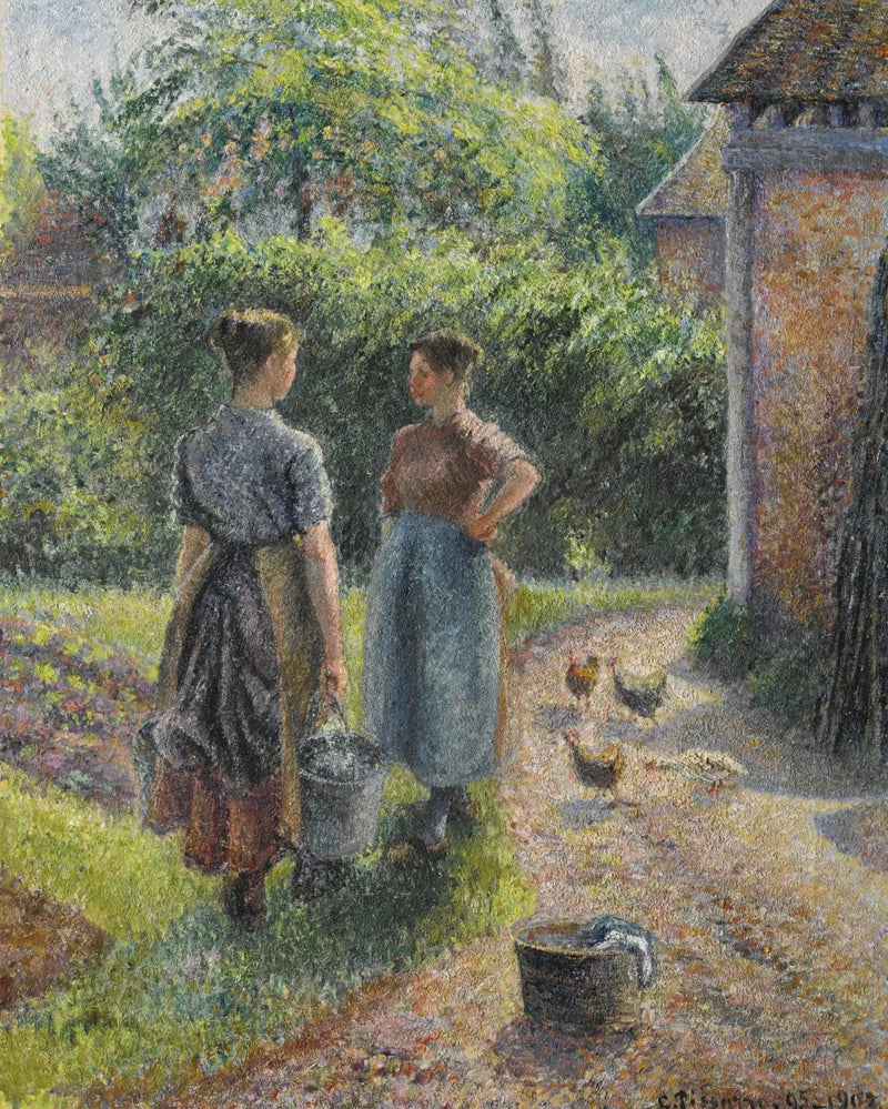 Bir çiftlik avlusunda sohbet eden köylüler, Eragny - Camille Pissarro