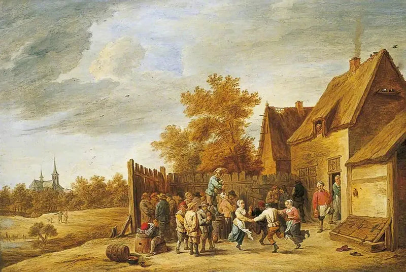 Çiftçiler, bir hanın önünde dans ederken - David Teniers le Jeune