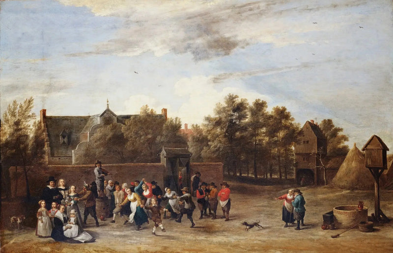 Çiftçiler, kırsal bir evin önünde dans ediyor - David Teniers le Jeune