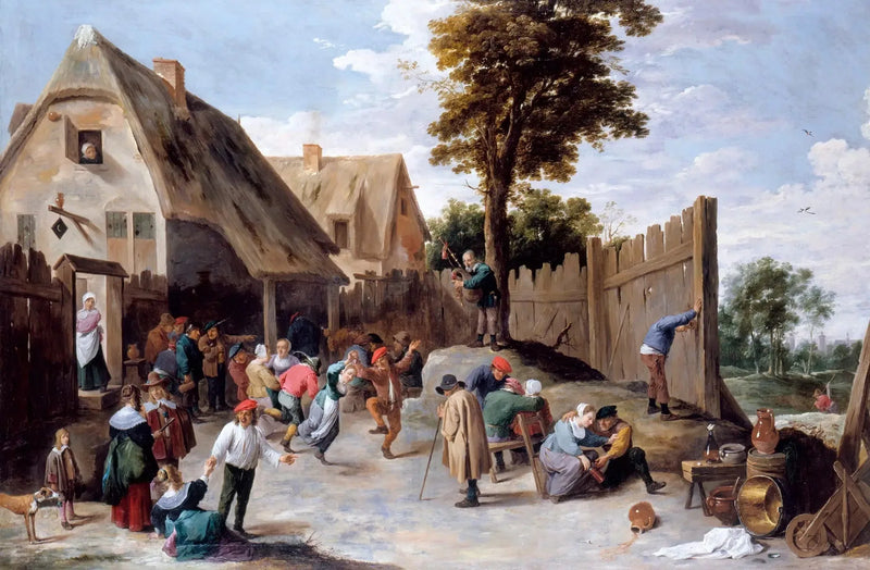 Çiftçiler, bir meyhane önünde dans ediyor - David Teniers genç