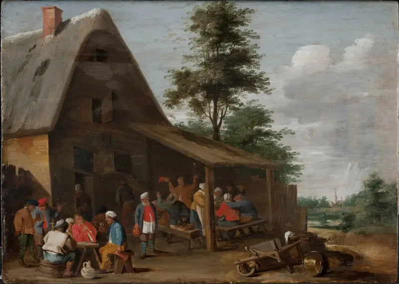 Köydeki bir hanın önünde eğlenen çiftçiler - David Teniers genç