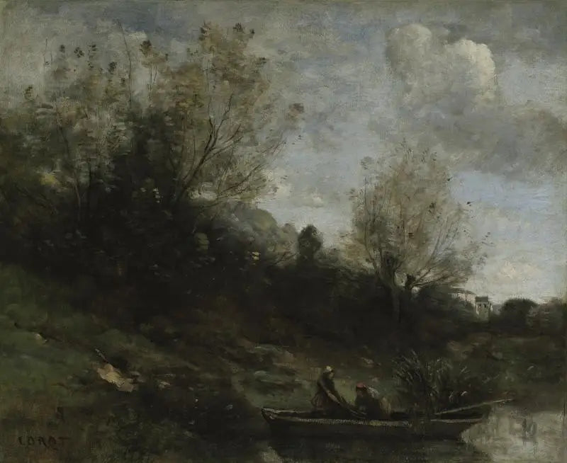 Kano ile kıyıdaki balıkçılar - Jean-Baptiste Camille Corot