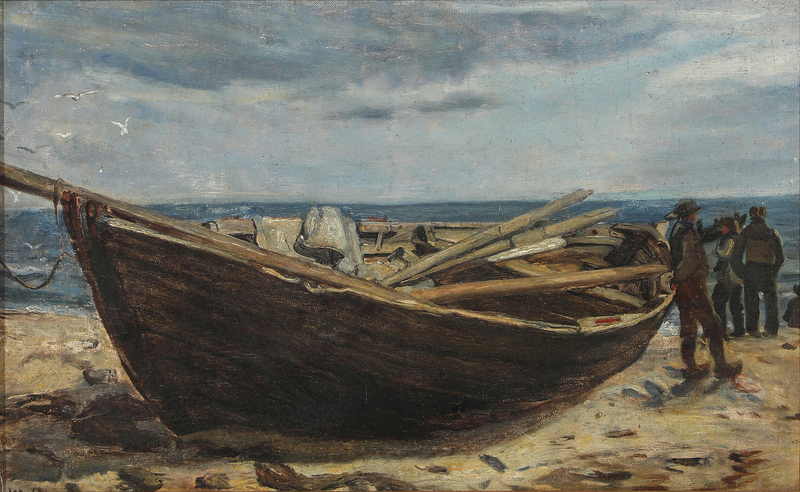 Skagen plajında balıkçılar ve bir tekne - Michael Peter Ancher