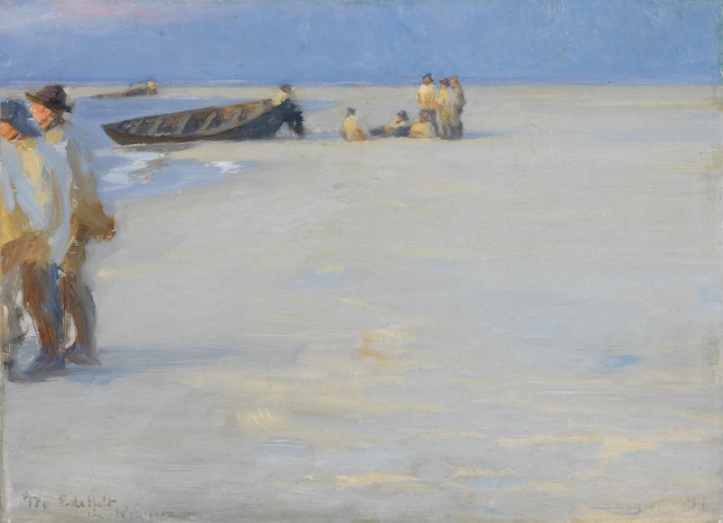 Skagen'in kuzey plajında balıkçılar. Yaz akşamı. - Peder Severin Krøyer