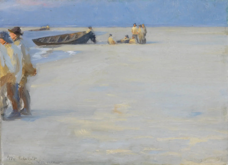 Skagen'in kuzey plajında balıkçılar. Yaz akşamı. - Peder Severin Krøyer