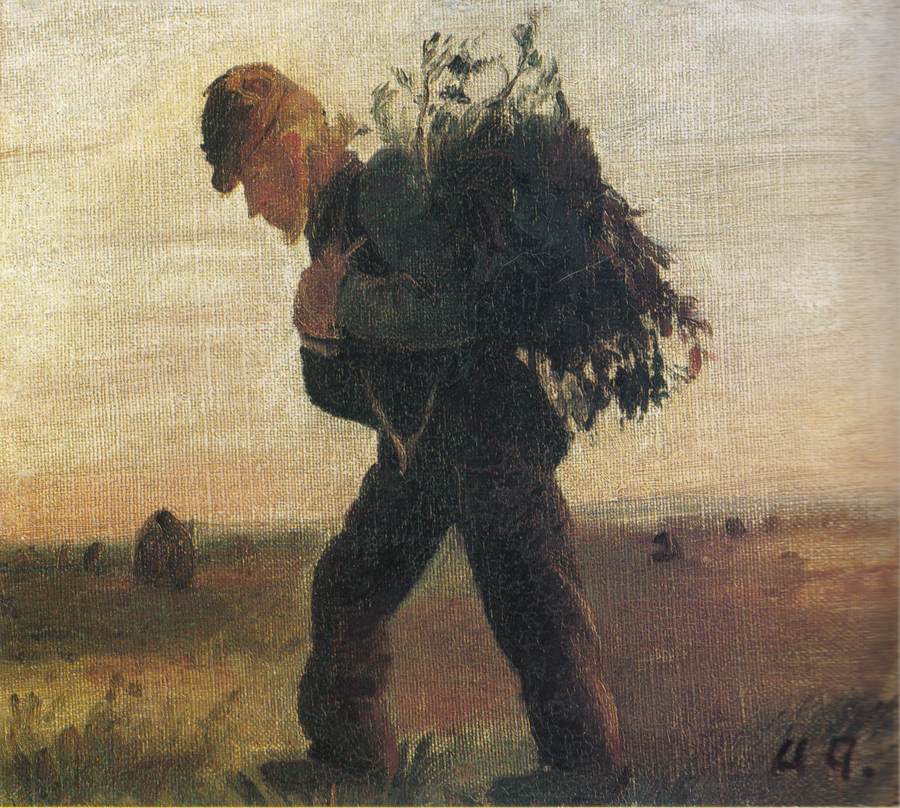 Elinde dal parçası fagotu ile çayırdan geçen Per Bollerhus - Anna Ancher