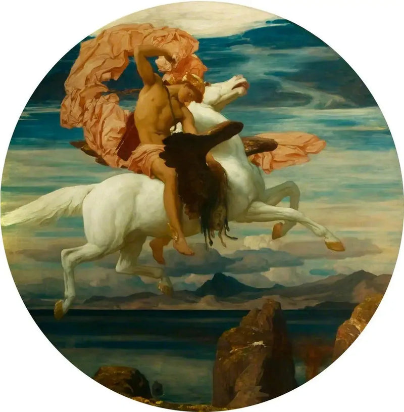 Perseus, Pegasus üzerinde, Andromeda'ya yardım etmek için acele eder - Frederic Leighton