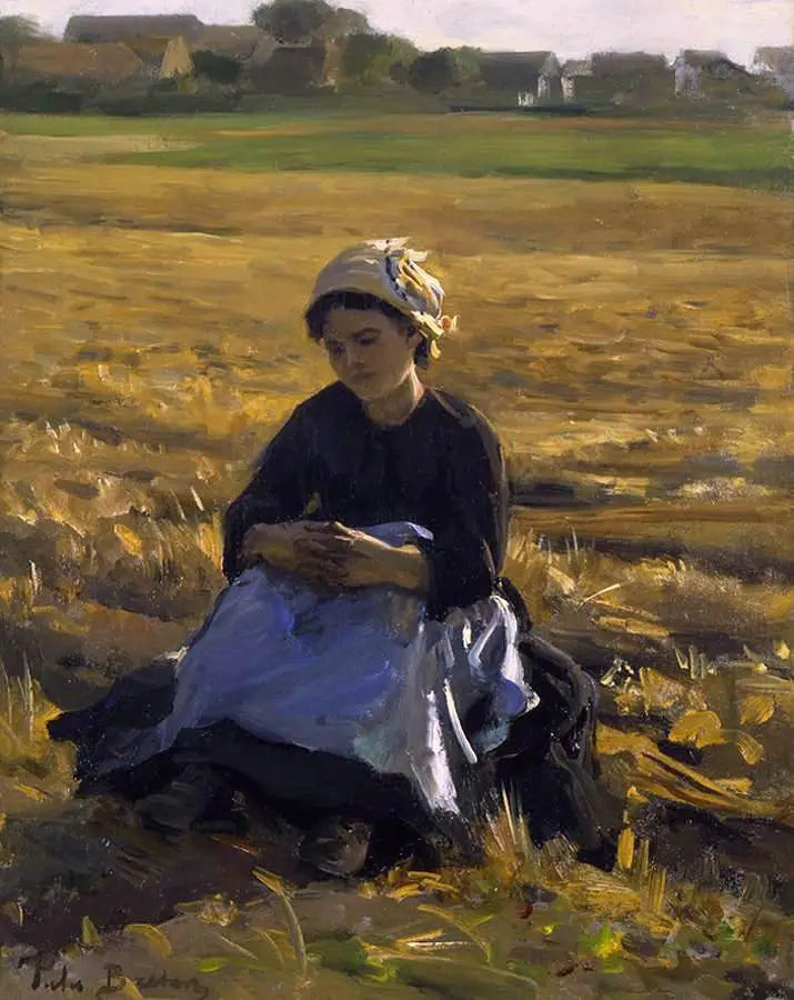 Çiçek tarlasında oturan küçük toplayıcı - Jules Breton