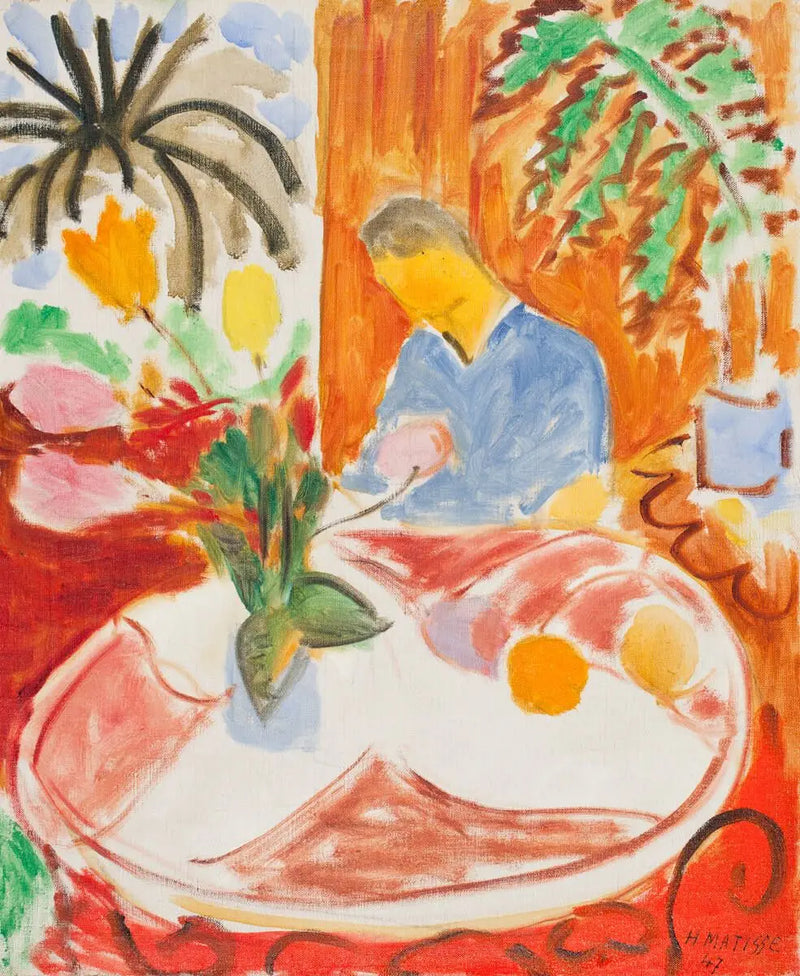 Yuvarlak Mermer Masa, Palmiye ve Karakter ile Küçük İç Mekan - Henri Matisse