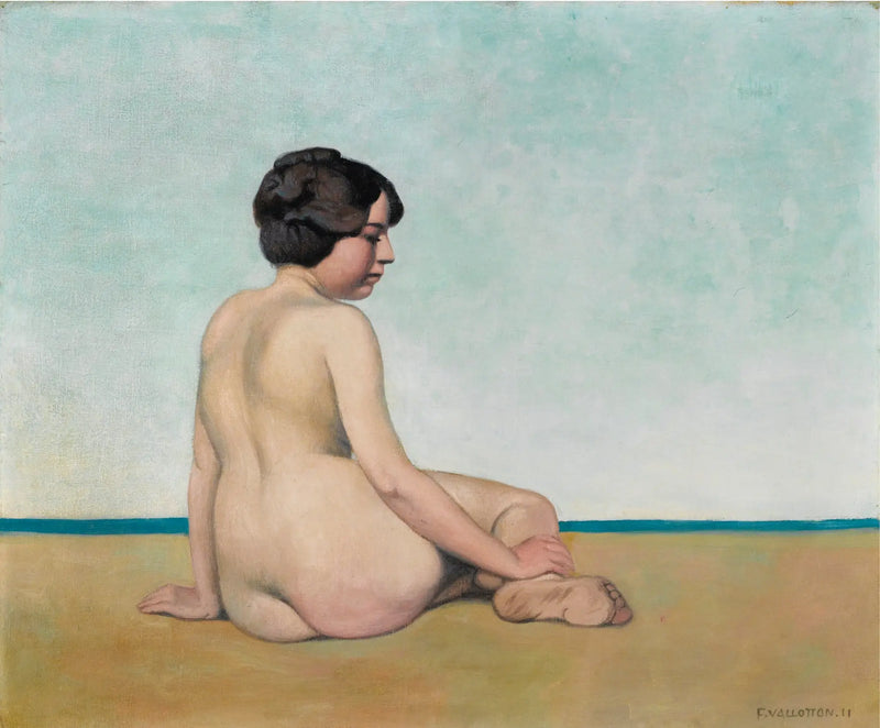 Küçük oturan plajda kız - Félix Vallotton