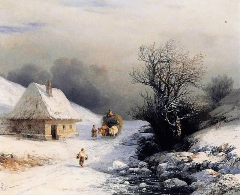 Küçük Rus öküz arabası kışta - Ivan Aïvazovski