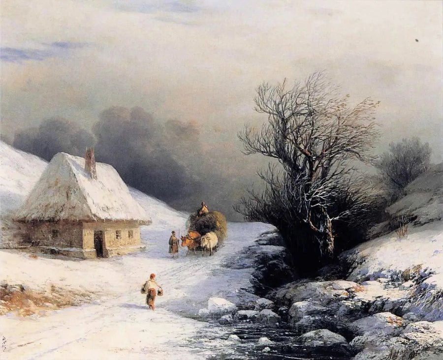 Küçük Rus öküz arabası kışta - Ivan Aïvazovski