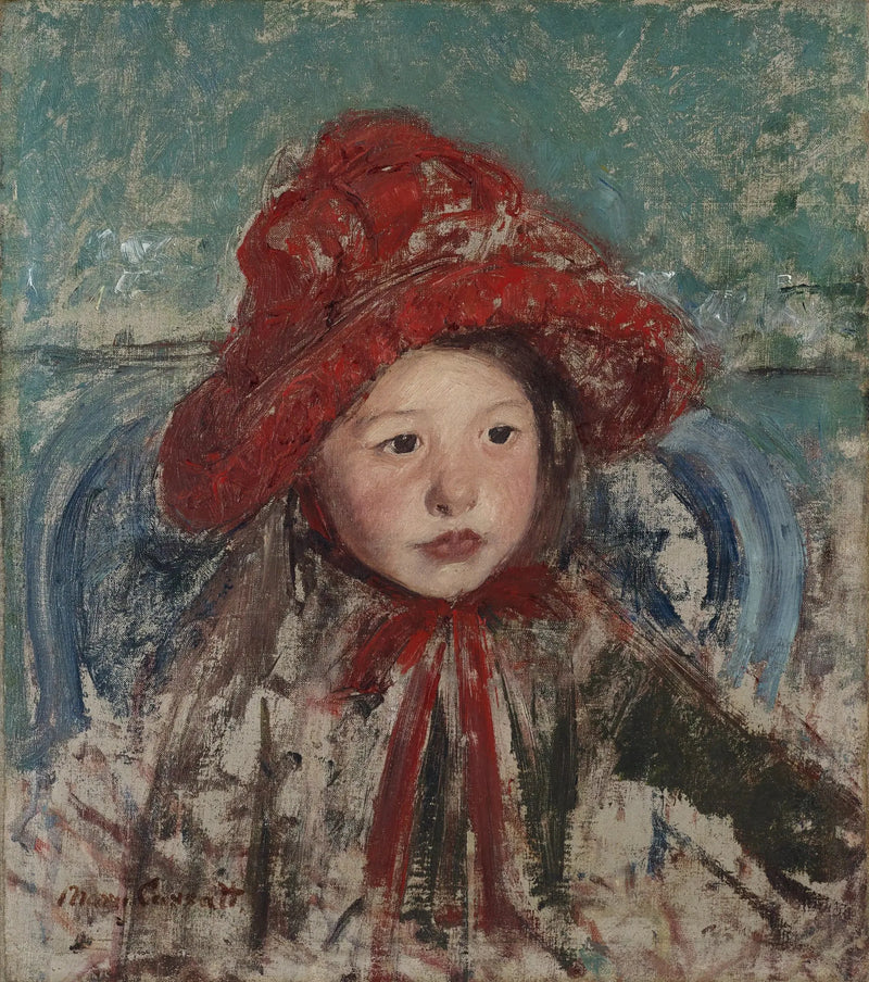 Kırmızı büyük şapka takan küçük kız - Mary Cassatt