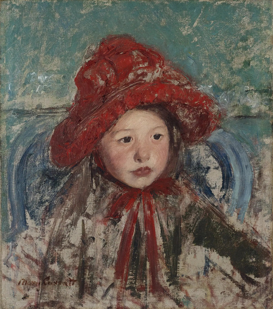Kırmızı büyük şapka takan küçük kız - Mary Cassatt