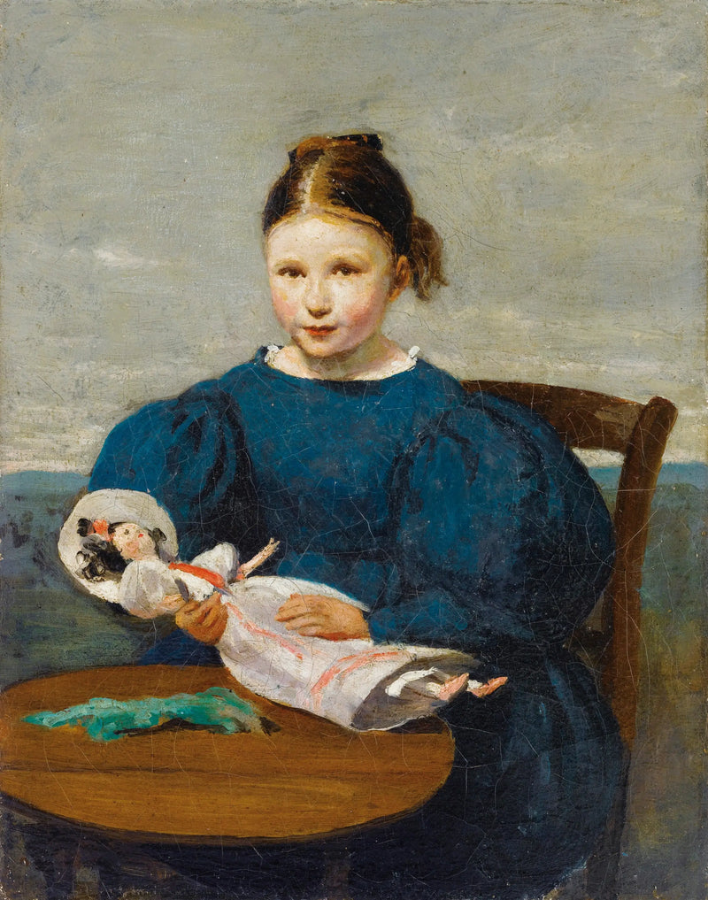 Küçük kız ve bebek - Jean-Baptiste Camille Corot