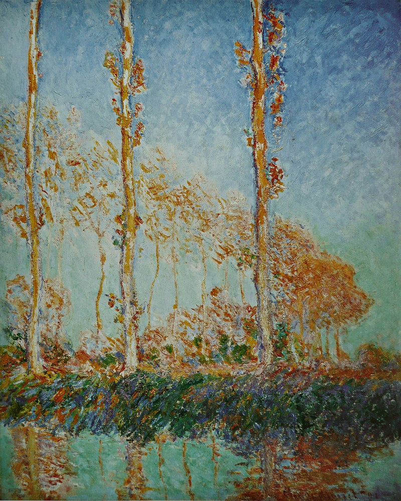 Les Peupliers, üç pembe ağaç, sonbahar W1307 - Claude Monet