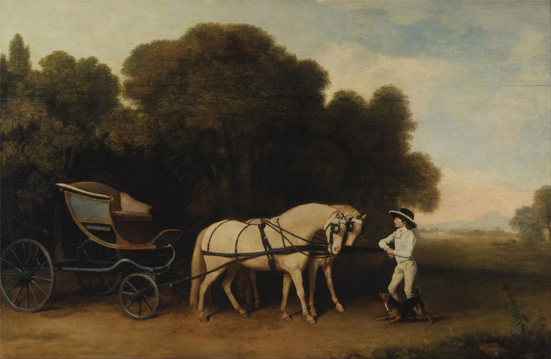 Phaéton ve krema rengi bir çift poniler ile bir ahır çocuğu - George Stubbs