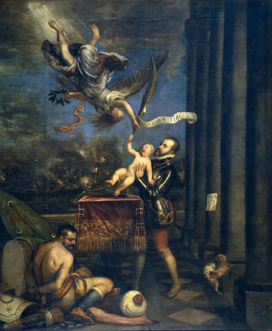 Philippe II gökyüzüne oğlunu, infant don Ferdinand'ı sunuyor - Titian