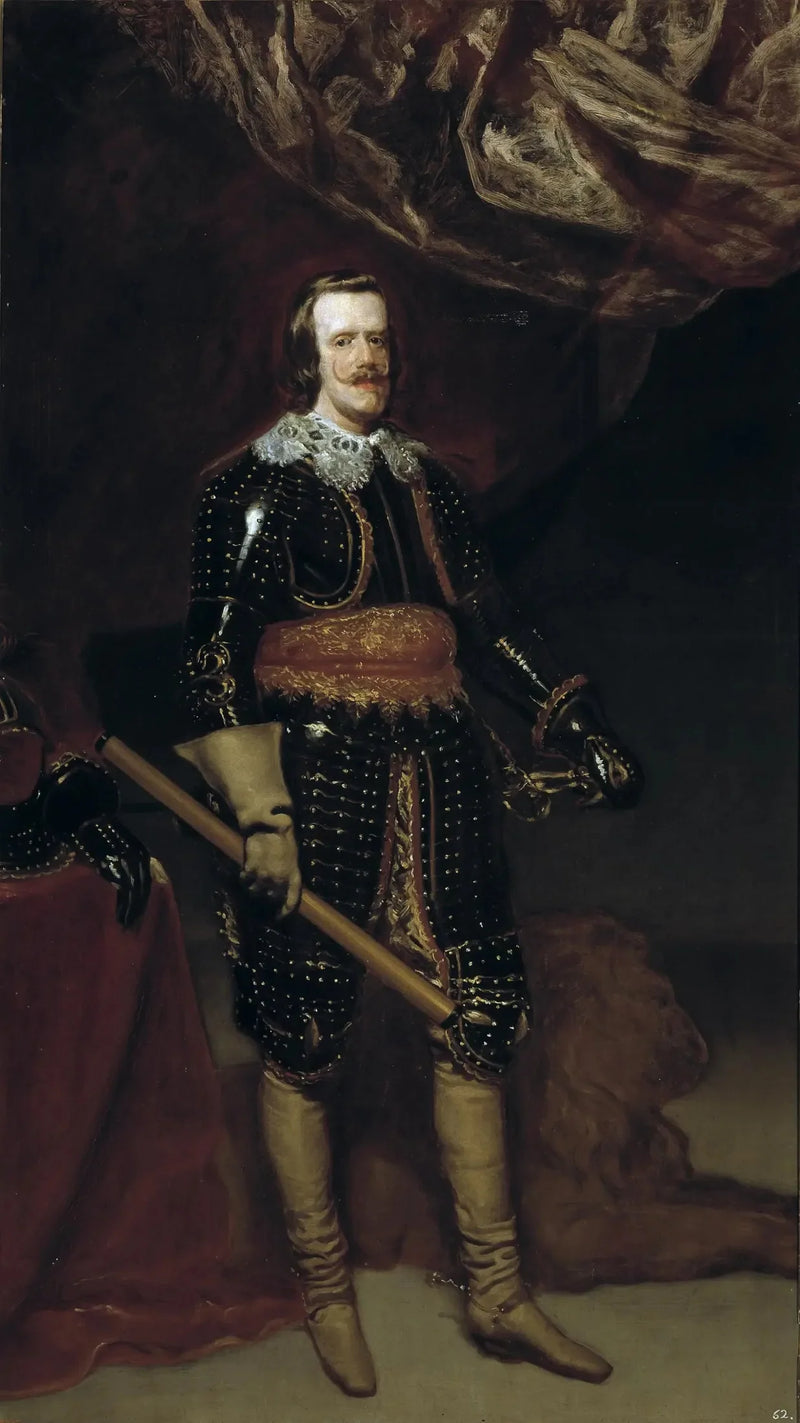 Philippe IV zırh içinde, ayaklarının yanında bir aslanla - Diego Velázquez
