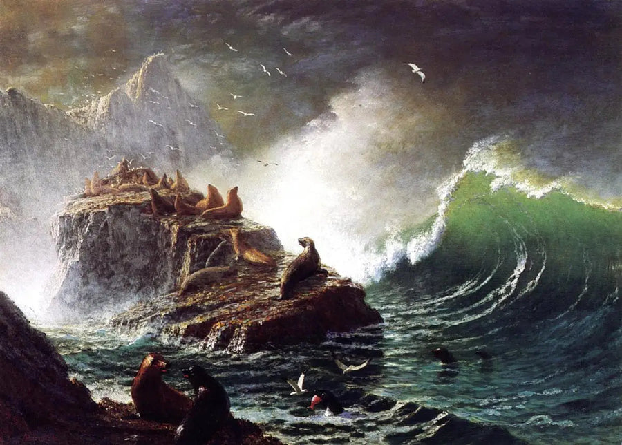 Kayalıklar üzerindeki foklar, Farallon Adaları - Albert Bierstadt