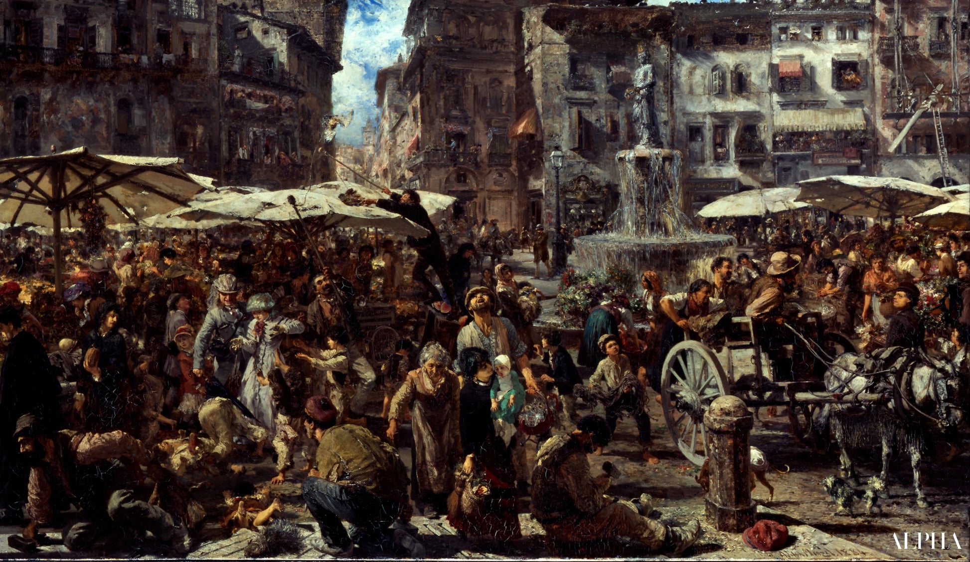 Reproduction du tableau « Piazza d'Erbe à Vérone - Adolph von Menzel » par Alpha Reproduction en peinture à l’huile