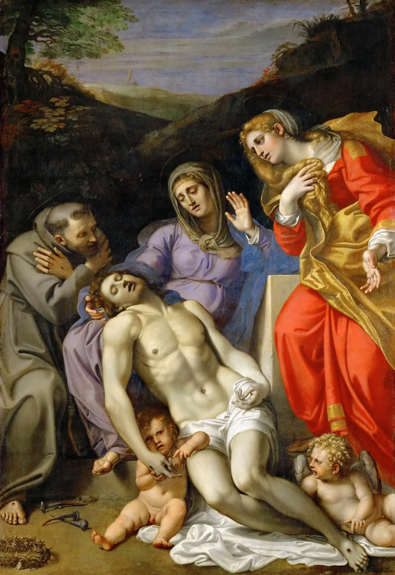Pietà ve Aziz François ve Aziz Meryem Magdalene - Annibale Carracci
